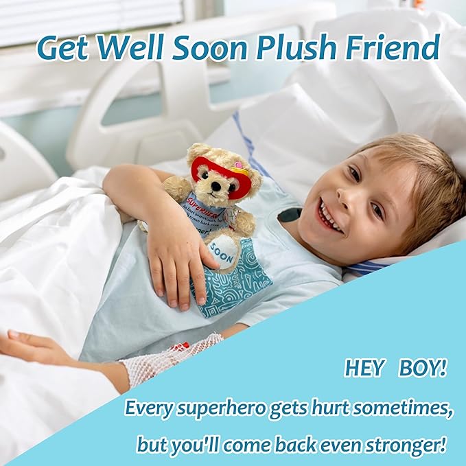 Get Well Soon Bear Stuffed Animal Toy - Broken Arm Leg Get Well Soon Gifts for Kids After Surgery or Recovery, 8 Inch Superhero Get Well Bear Plush Comforting Companions
