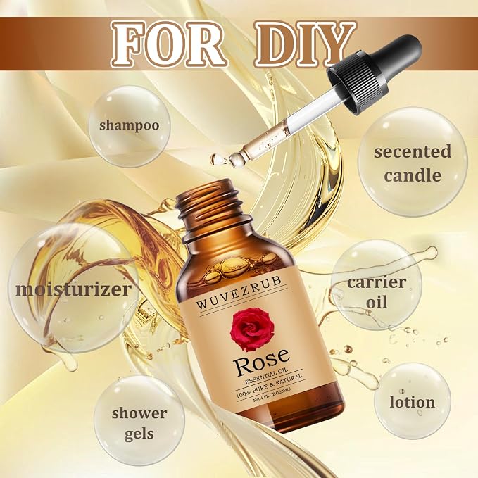 Rose Essential Oils 120ML, Pure Rose Essential Oil for Aromatherapy Diffuser - 4 Fl Oz