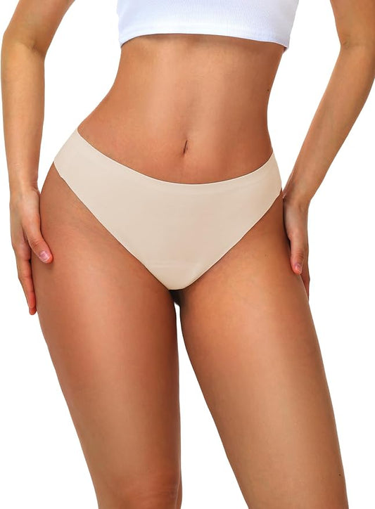 HONENNA Cotton Seamless No Show Thongs for Women, Smooth Front, Invisible Panty Liners Underwear, 1-2 Pack, Workout Panties