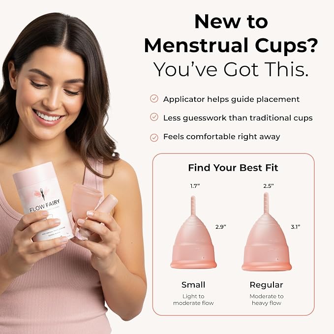 Menstrual Cup with Applicator – Reusable 100% Medical-Grade Silicone Period Cup for Beginners – Leak-Free, Eco-Friendly, BPA & Latex Free, Up to 12-Hour Protection (Small)