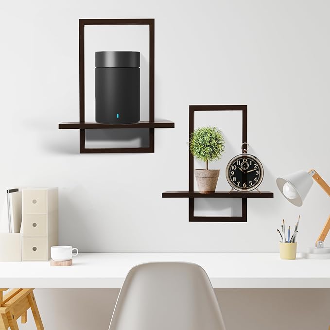 Floating Shelves for Wall,Decorative Wall Shelves,Plants Shelf Framed | Square Wall Decor,Art Sconces Artificial Vases Hanging Storage Shelf for Bathroom Living Room Modern Elegant,Wood,L+S,Walnut