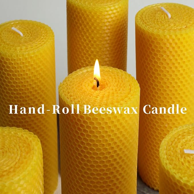 2 Pack Large Beeswax Pillar Candles, 2.8x8 Inch Natural Hand-roll Honeycomb Beeswax Candles, 100-Hour Slow Burn, Dripless & Air Purifying for Extended Serenity, Decor & Gifts