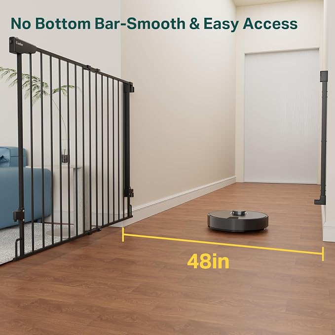 Cumbor 34" Extra Tall No Bottom Bar Baby Gate for Stairs, Hardware Mounted Dog Gate Indoor for Larger Pets, Expandable 31.6-48" Safety Gate for Doorways, Wide Walk Thru Door for Easy Access (Black)