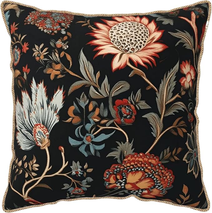 Vintage Red Orange Blue Floral Velvet Pillow Covers 20x20 Inch Retro Abstract Boho Flowers Throw Pillows For Couch Cushion Covers Pillowcase Bohemian Farmhouse Pillow Cases for Sofa Bed Bedroom