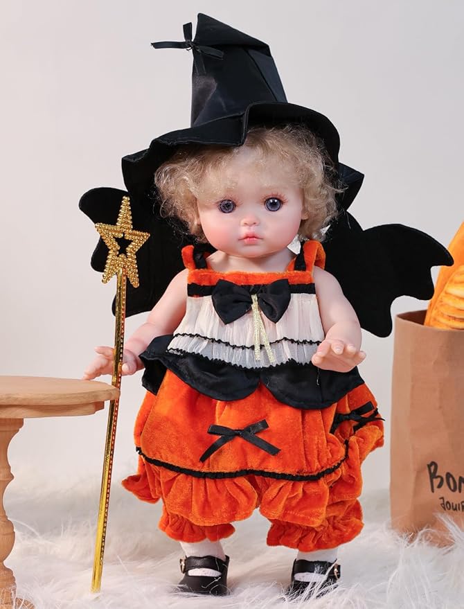Halloween Reborn Toddler Dolls – 18 Inch Realistic Toddler Doll Girl Full Body Vinyl with Purple Eyes & Witch-Inspired Outfit – Gift-Ready for Girls, Collectors & Seasonal Display