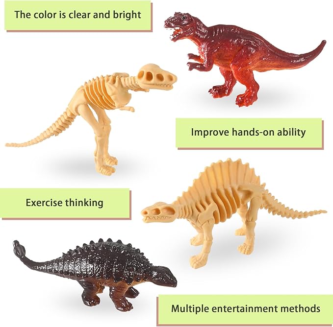 UPINS 24 pcs Dinosaur Skeleton Toy 3.5 Inch Assorted Figures and Dinosaur Fossil Skeletons with Storage Box Educational for Science Play Dino Sand Dig Party Favor Decorations