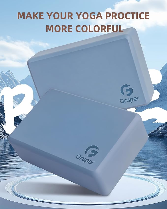 Gruper Yoga Blocks 2 Pack, 9"x6"x3" Exercise Blocks High-Density EVA Foam Blocks with Soft Non-Slip Surface, Lightweight Yoga Props for Yoga Pilates Meditation & Stretching