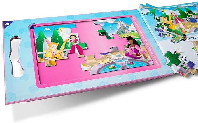 Melissa & Doug Take-Along Magnetic Jigsaw Puzzle Set – Princesses (2 x 15 Piece) Travel Activity Toy for Preschoolers and Kids Ages 3+