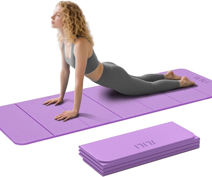 ILILI Foldable Yoga Mat 71 * 24 * 0.3'' - TPE Non-Slip Fitness Mat for Home，Waterproof & Lightweight (2lb) for Home Gym, Pilates & Stretching,Fitness Workouts