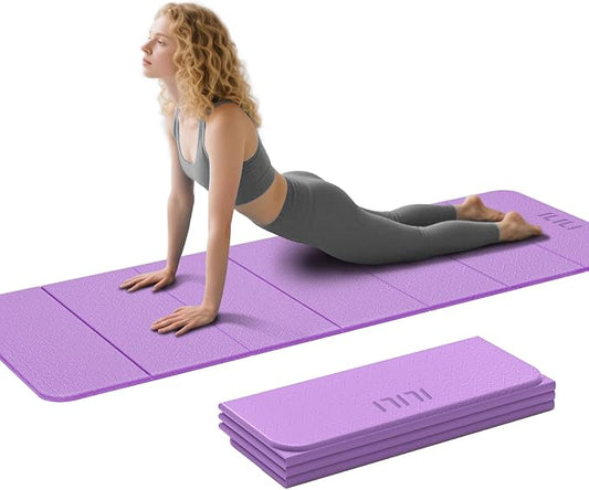 ILILI Foldable Yoga Mat 71 * 24 * 0.3'' - TPE Non-Slip Fitness Mat for Home，Waterproof & Lightweight (2lb) for Home Gym, Pilates & Stretching,Fitness Workouts
