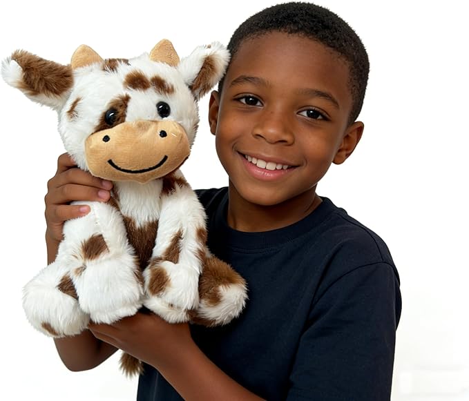 Cute Cow Plush Stuffed Animal Doll Toy 8 inch for Girls Boys One Pieces （Each one has a Different Pattern） (sit Cow bd Brown