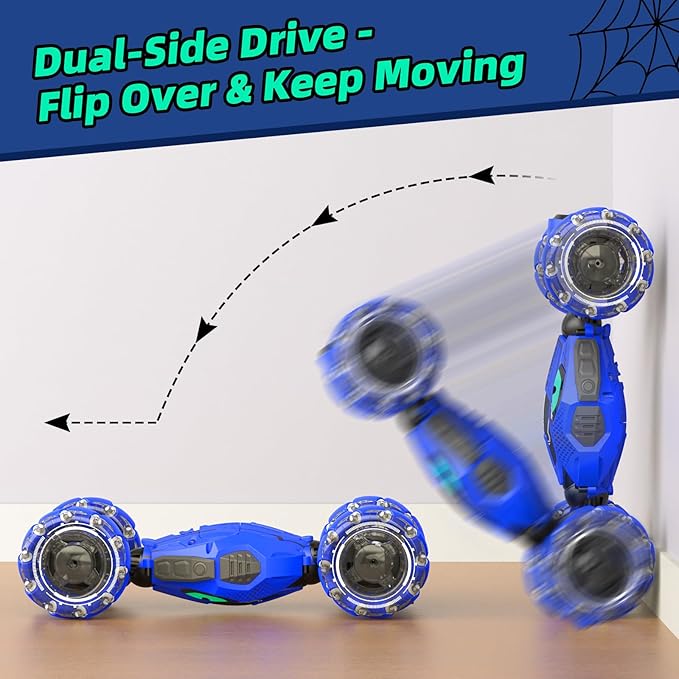 VisionX Unique 2.4GHz 4WD 360° Rotating Gesture Sensing RC Stunt Cars for Boys and Girls Ages 6-12, Double‑Sided Driving RC Drift Car, Birthday and Christmas Cool Car Toys Gifts for Kids, 2 Batteries