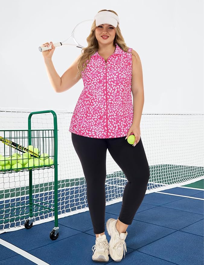 Misyula Style Plus Size Womens Golf Shirt Full-Zip with Pockets Tank Tops | Sleeveless, Quick Dry, Moisture-wicking, Lightweight Vests, Athletic, Tennis, Running, Workout, Casual, Travel, Work