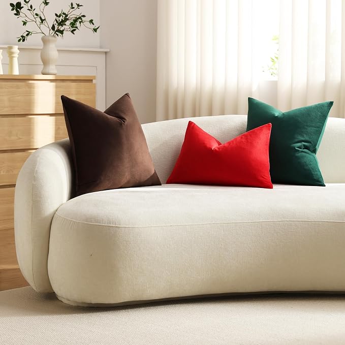 Lumbar Pillow Covers 12x20 Christmas Red: Pack of 2 Cozy Soft Velvet Rectangular Modern Luxury Decorative Throw Pillow Cases for Sofa Couch Living Room Bed Home Decor