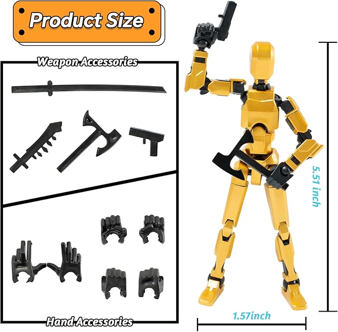 4PCS Robot Fidget Toys for Kids,Titan 13 Action Figures Set, Lucky Dummy T Nova N 13 Action Stick Figure Sensory Toys for Boys (Golden+White+Blue+Red)