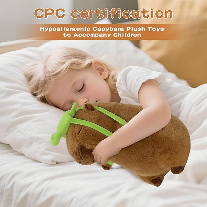 12 inch Cute Capybara Stuffed Animal with Turtle Backpack - Companion to Relieve Emotions - Skin-Friendly Material - Soft Kawaii Plush Pillow for Birthday Gift for Kids Boys Girls