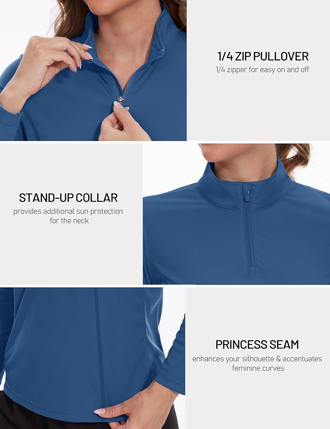 TACVASEN Women's Quarter Zip Pullover Golf Shirts UPF 50+ Long Sleeve Sun Shirts UV Protection Workout Tops