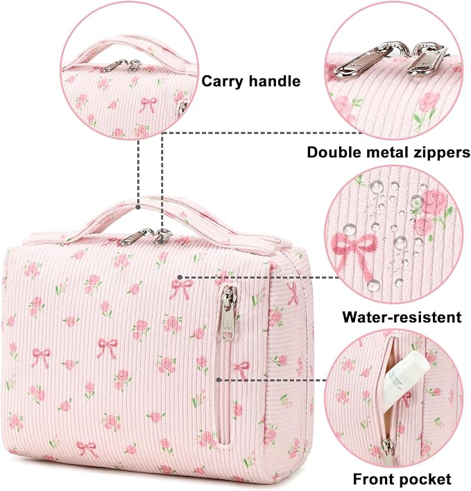 Bluboon Makeup Bag Zipper Pouch Travel Portable Cosmetic Bag Organizer for Women and Girls