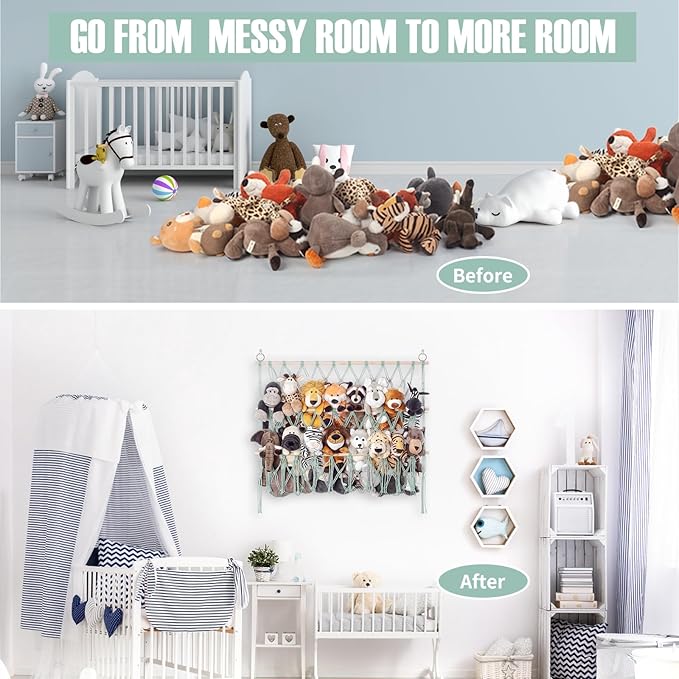 Stuffed Animal Net or Hammock Large Corner Storage for Plushies Stuffed Animals Zoo Wall Hanging Organizer Holder for Toy Hammock, Space-Saving Kids Nursery Decor (Green)