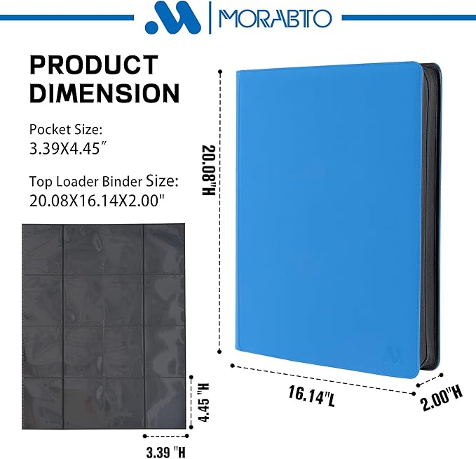 Top Loader Binder, Holds 640 Top Loaders,16 Pocket Top Loader Binders for 3" x 4" Rigid Cards,Top Loader Card Binder for Hard Plastic Top Loaders- Light Blue