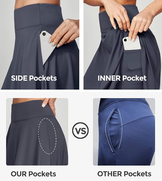 IUGA 20" Knee Length Skorts Skirts for Women with Pockets Tennis Skirt High Waisted Golf Skirts for Women Casual Athletic