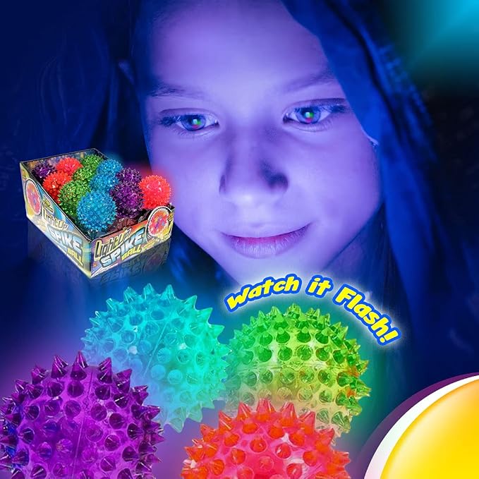 JA-RU Light Up Spiky Balls for Kids (8 Pack) – Light Up Bouncy Balls | Spiky Fidget Toys for Stress Relief, Sensory Bin Filler, Bulk Party Favors, & Classroom Prizes. 695-8A