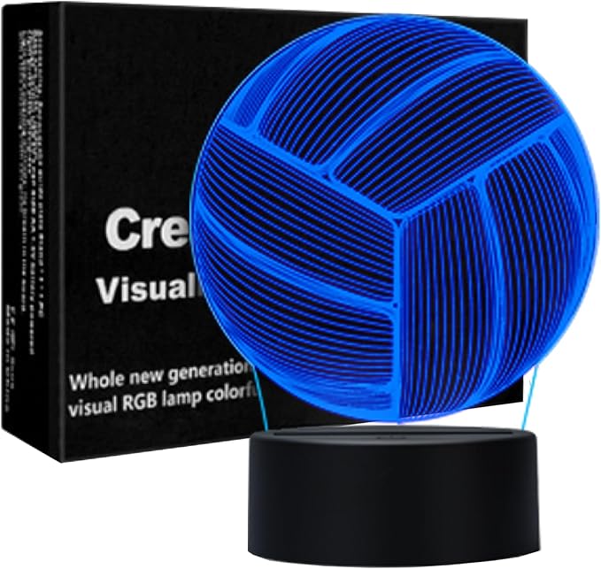 Volleyball Night Light Night Light for Kids, 3D Illusion Night Lamp, USB LED Table Lamp Smart Touch Dimmer Lights 7 Color Changing Decor Lamp, Room Decor, Gifts for Children Boys Girls.