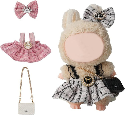 2 Pack Dolls Clothes(NO Doll), 17cm Dolls Cute Outfit Accessories with , Small Clothes Set for Doll, Gift for Women(Black and Pink)