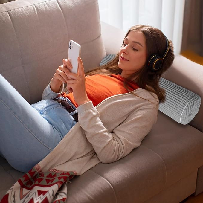 2Pcs Neck Roll Pillow for Sleeping - Cylinder Cervical Foam Core With Plush Washable Cover - Multi-Functional Round Bolster for Home, Office, Travel, Yoga Support