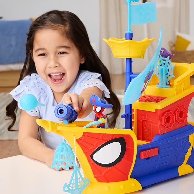 SPIDEY AND HIS AMAZING FRIENDS Marvel Water-Webs Webs Ahoy Bubble Pirate Ship Toy, 3-Inch Action Figures & Boat Playset, Super Hero Toys, 3+ Years