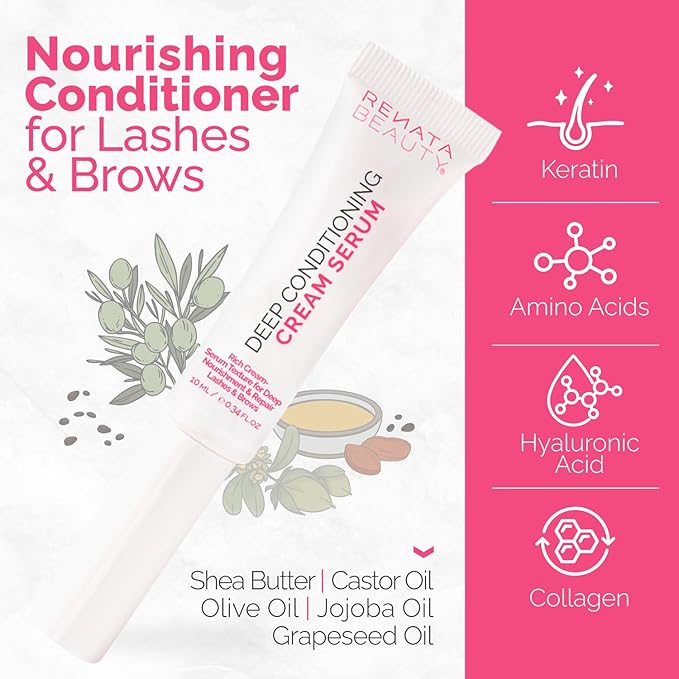 RB RENATA BEAUTY Lash & Brow Deep Conditioning Cream Serum – Rich Conditioning Cream for Lashes & Brows – Nourish, Repair & Protect for Eyebrows and Eyelashes – Post-Treatment Aftercare & Daily Use