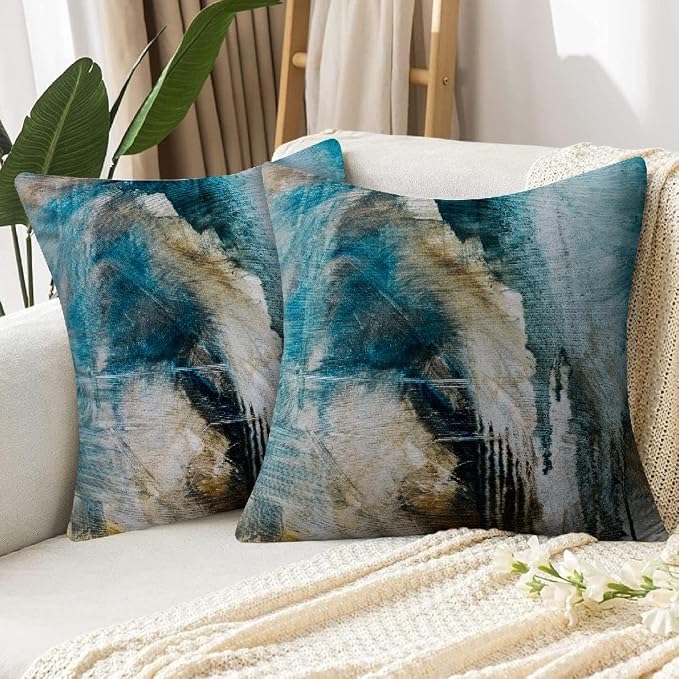 Throw Pillow Covers for Couch, 20x20 Inch, 2 Pack, Black Teal | Decorative Throw Pillow Covers Cushion Covers for Couch Bedroom Sofa Living Room