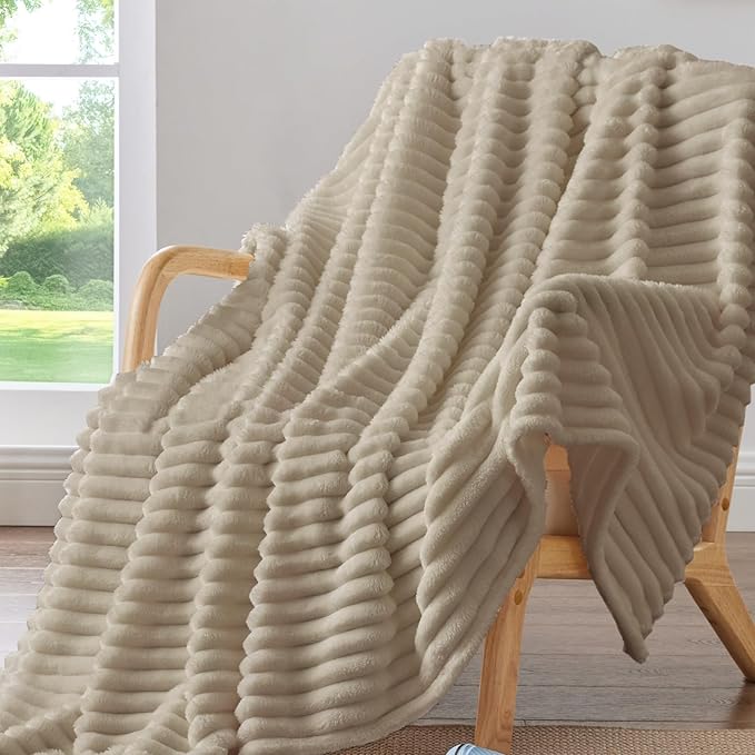 BEDELITE Ribbed Fleece Throw Blanket for Couch, Linen, 50"x70" | Ultra-Soft Plush Fleece, Warm Yet Lightweight, Ribbed Texture, Home Decor, Machine Washable, Giftable, All-Season Use