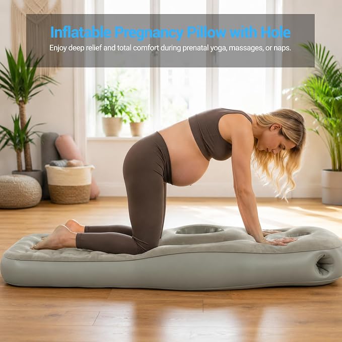 Inflatable Pregnancy Pillow with Belly & Head Hole, Prone Pregnancy Pillow for Stomach Sleepers, Belly Pillow Pregnancy Mattress for Pregnant Women, Maternity airbed Pool Float for Tummy Massage