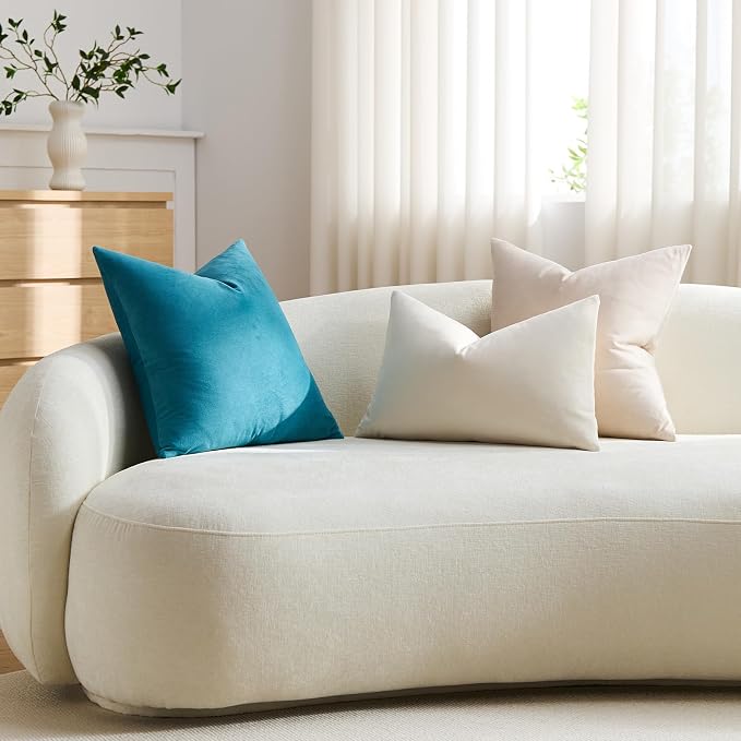 Throw Pillow Covers 20x20 Turquoise: Pack of 2 Cozy Soft Velvet Square Modern Luxury Decorative Throw Pillow Cases for Sofa Couch Living Room Bed Home Decor