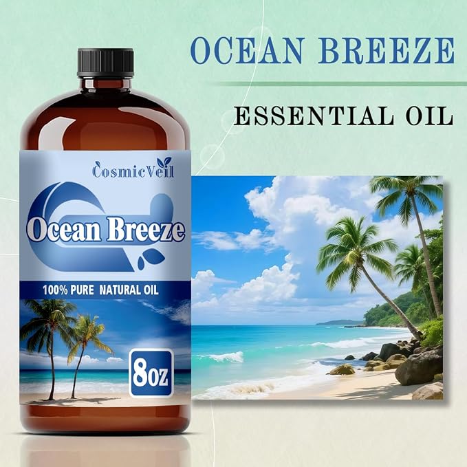 Ocean Breeze Essential Oil Ocean Breeze Oil for Aroma Diffuser,Humidifier,Home Fragrance,Cleaning,Body Care,Massage,Yoga,DIY Candle,DIY Soap CosmicVeil（Ocean Breeze，8 Fl Oz (Pack of 1)）