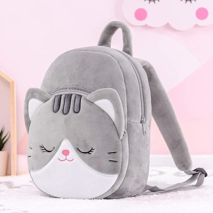 Lazada Cat Toddler Backpack Plush Backpack Toddler Girls Backpack Cat Animal Kids Backpacks for Girls Kitty Plush Backpack for Baby Girls Gray 11-inch