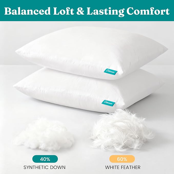Oubonun 26x26 Throw Pillow Inserts, Set of 2 | Feather Down Cotton Cover， Medium Firm Decorative Pillow Inserts for Couch, Sofa, Bed, Chair