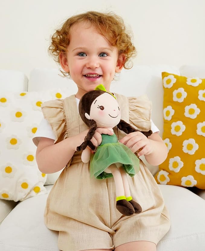 Soft Plush Baby Doll for Girls (12") - My First Baby Doll Gift for Girls, Toddlers & Infants, Machine Washable Rag Doll Toy - Forest Girl