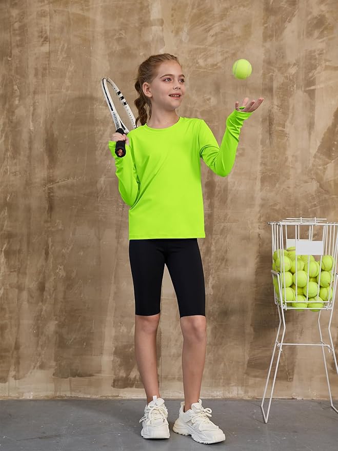 ZDC Girls Long Sleeve Athletic Shirts Kids Crewneck Quick Dry Workout Yoga Tops Basic Tees Activewear