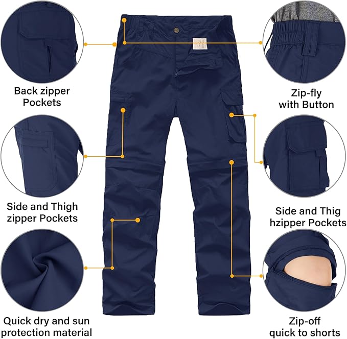 linlon Kids' Cargo Pants, Boy's Casual Outdoor Quick Dry Waterproof Hiking Climbing Convertible Trousers #9016