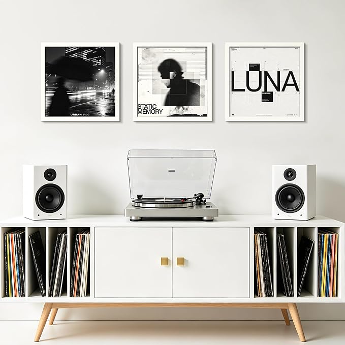 upsimples Vinyl Record Frame, Display Pictures 10x10 with Mat or 12.5 x 12.5 Without, Wall Hanging Album Cover Frames, White, 1 Pack