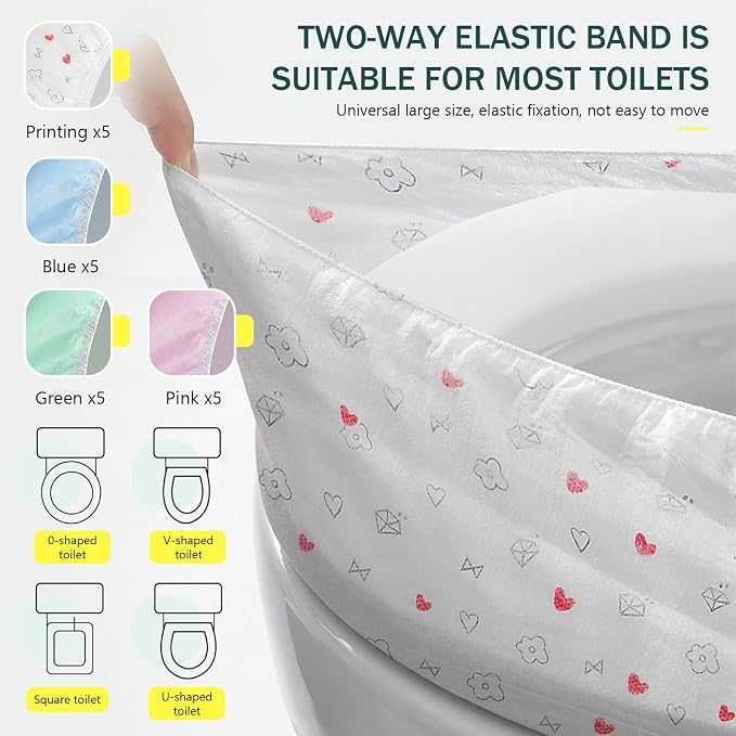 Elastic Large Size Disposable Toilet Seat Covers for Travel,20 Pack Waterproof Toilet Seat Covers for Bathroom,Fit for V/U/O/Square Shape Toilet,Individually Wrapped (4 colors)