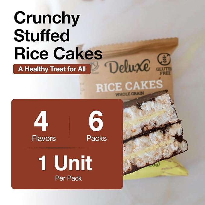 Deluxe & Bla Bla Stuffed Rice Cakes - Whole Grain Chocolate Rice Cake,Gluten Free,Low Calorie,(Alfajor) Kosher Certified - mix flavors Rice Cakes coated with Chocolate, 28g Each (6 Pack)