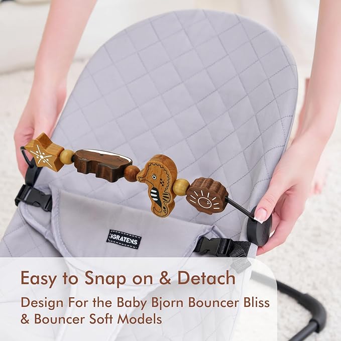 Baby Bjorn Bouncer Toy Bar - Toy Bar for Baby Bouncer Soft & Bliss, Easy to Attach and Remove, 360°Rotating Natural Wooden Toys, Exciting Design for Curious Babies, Sea Animals