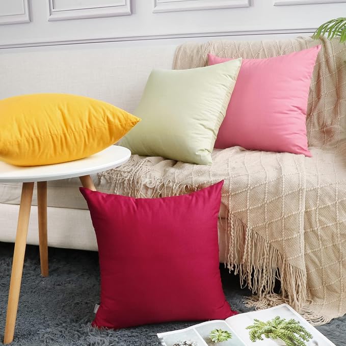 4-Pack 100% Cotton Comfortable Solid Decorative Throw Pillow Case,Thmyo Square Cushion Cover Pillowcase Sublimation Blank Pillow Covers DIY Throw Pillowcase for Couch Sofa(16x16 inch/ 40x40cm,Yellow)