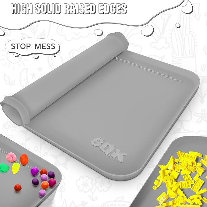 Silicone Art Mat for Crafts, 24" x 16" Painting Mat for Kids with Raised Sides to Stay Tidy, Paint Craft Mats for Clay, Resin, Slime, Jewelry-Making & Crafts Creation (Gray)