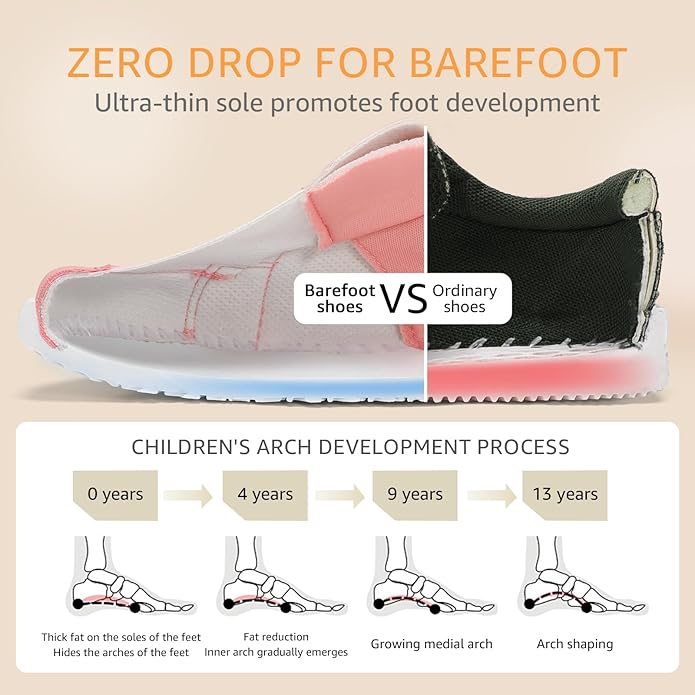Wide Toe Box Toddler Shoes Zero Drop Boys Girls Barefoot Shoe Non-Slip Little Kids Sneakers for First Walking