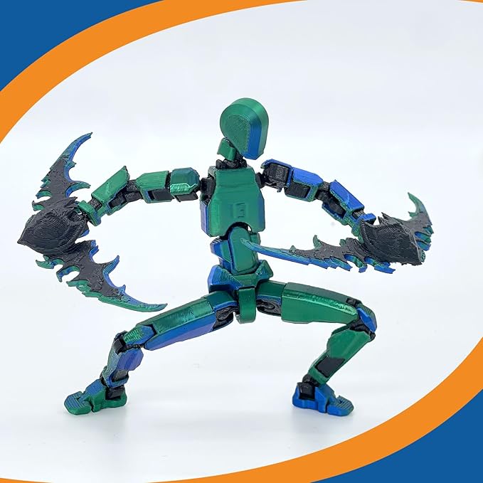 Assembled Lucky 13 Action Figures, Titan 13 Action Figure,3D Printed T13 Action Figure Multi-Jointed Movable, Dummy Hand Painted Figure, Desktop Decorations Game Gifts, (Laser Green)