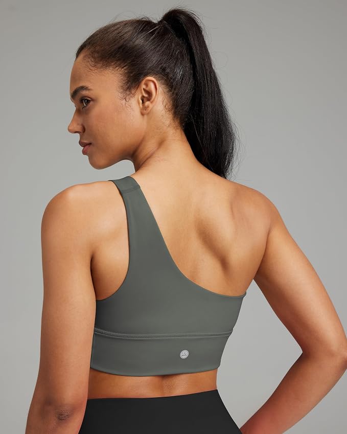 Queenie Ke Womens One Shoulder Sports Bra Left Side Strap Yoga Bras Gym Training Workout Crop Tops